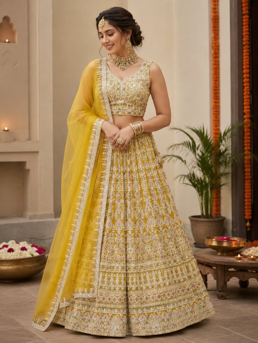 Teen\College Girls Yellow Heavy Embroidered Lehenga Size40 Wedding Party Wear